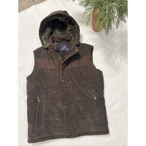 Vintage Albrteno Corduroy Vest Green Olive And Brown Hooded Removable Sz L